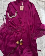 Déshabillé Long en Satin HW10023 aubergine