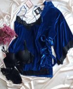 Déshabillé velour H205 bleu