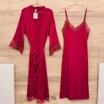 Déshabillé Long en Satin HW10023 rouge – Image 2