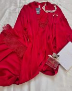Déshabillé Long en Satin HW10023 rouge