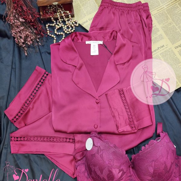 Pyjama satin HP378 Rouge framboise