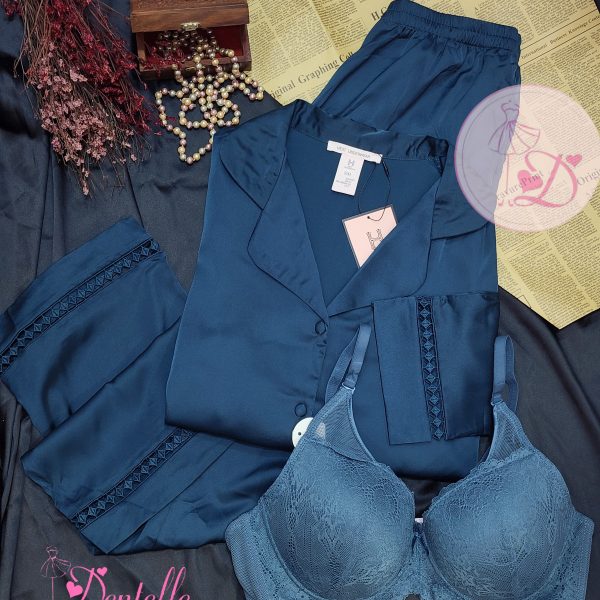 Pyjama satin HP378 Bleu pétrole