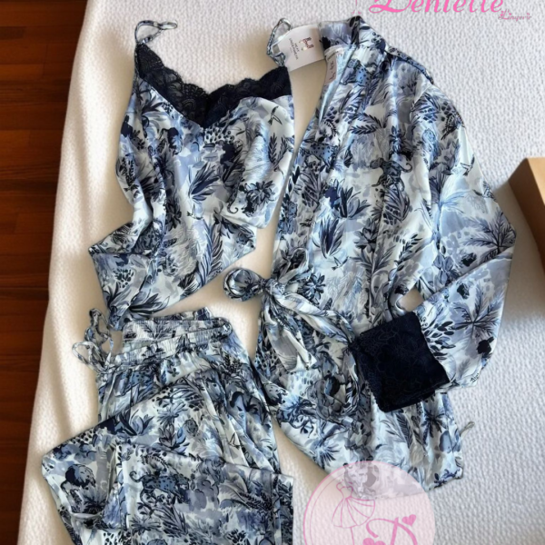 Pyjama satin 3pcs HP349 Bleu