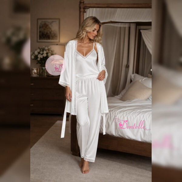 Pyjama satin 3pcs HP1060 Blanc